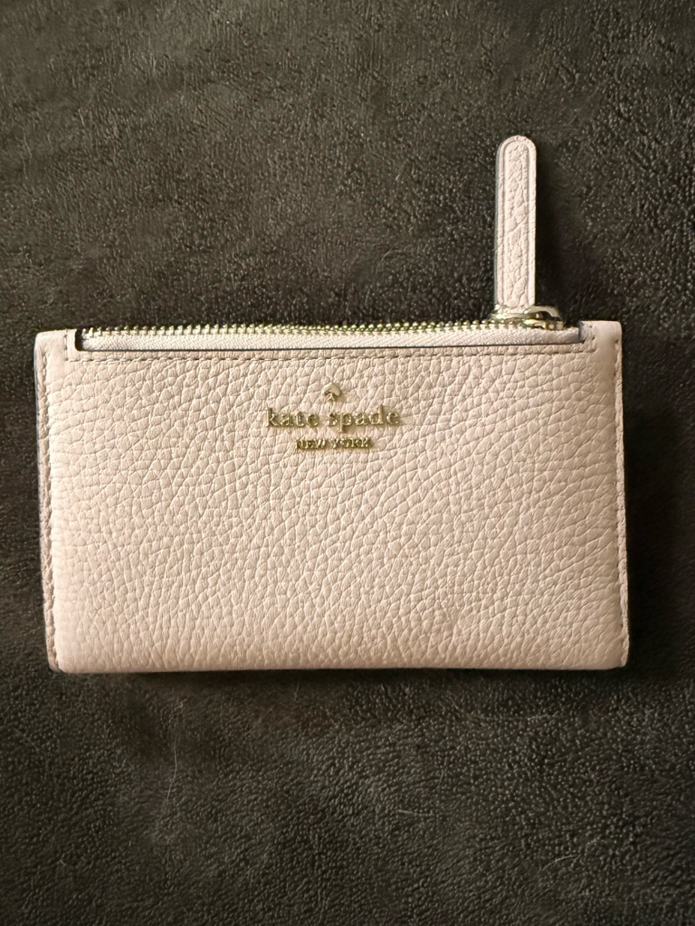 Kate Spade Wallet Small - light blush pink pebbled leather zip card holder.